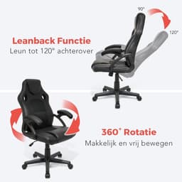 LifeGoods Gaming Stoel - Gamestoel - Verstelbaar in Hoogte - Comfortabele Gaming Chair - Kunstleer - Zwart — thumbnail 8