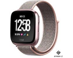 Nylon Smartwatch bandje - Geschikt voor Fitbit Versa / Versa 2 nylon bandje - roze - Strap-it Horlogeband / Polsband / Armband