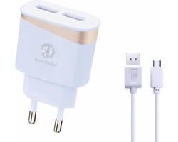 Oplader Rico Vitello, thuislader 2,4A  en kabel 1 meter wit, USB Type-C /geschikt voor Samsung S8../S9../S10.., S20../S21..A serie/ Huawei/HTC/Nokia Lumia/LG/ Xiaomi Mi met Type-C oplaadpoort Wit , travel charger