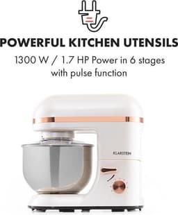 Klarstein Keukenmachine, Kneedmachine met 5 L Kom, 2000 W Professionele Keukenmachine met Deeghaak en Garde, Universele Keukenmachine met 6 Snelheden, Deegmachine voor Mixen, Kneden en Kloppen,2L 1800W - voor Keuken - Zilver — thumbnail 3