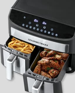 GOURMETmaxx Dubbelkamer Airfryer 2x 3,5L - Roestvrij staal | Airfryer Oven met synchroon-kookzones, timerfunctie & touchdisplay | energiezuinig frituren | 10 programma's | 2400 watt | heteluchtoven — thumbnail 2
