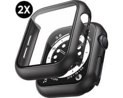 Hoesje voor Apple Watch Series 4 / 5 / 6 / SE / SE 2 / SE 3 - 44 mm Screenprotector - 2 Stuks - Full Cover Hard Case - Zwart