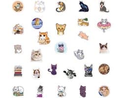 50 stuks Poezen Stickers - Katten - Kitten - Cartoon en Foto - Voor op de fiets, beker, laptop, schoolspullen, kamer, etc - School - Kinderen - Stickers - Plakken - Stikker - Cats - Schattig - Meisjes - Bundel - Set - 50