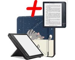 Hoes Geschikt voor Kobo Libra 2 Hoesje Bookcase Cover Hoes Trifold Met Screenprotector - Hoesje Geschikt voor Kobo Libra 2 Hoes Cover Case - Kat