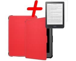 Hoes Geschikt voor Kobo Clara HD Hoesje Bookcase Cover Hoes Met Screenprotector - Hoesje Geschikt voor Kobo Clara HD Hoes Cover Case - Rood