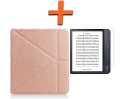 Hoesje Geschikt voor Kobo Libra H2O Hoes Book Case Trifold - Hoes Geschikt voor Kobo Libra H2O Hoesje Book Cover Met Screenprotector - Rosé Goud