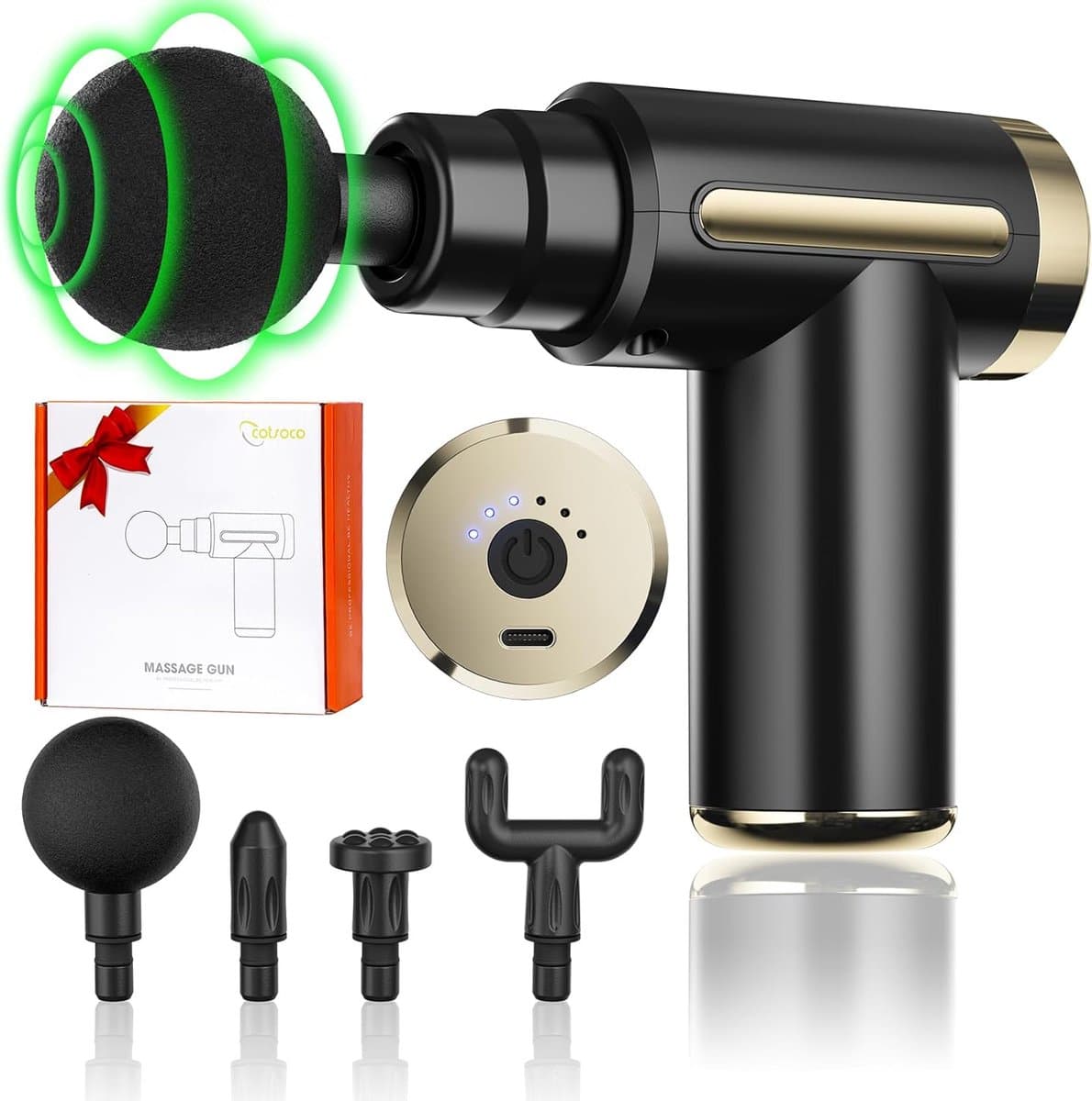 Mini Massage Gun Deep Tissue, 6 Snelheden Draadloze Handheld Spier Massager met 4 Hoofden 1800mAh Batterij & Type-C Opladen, Super Stil Oplaadbaar Apparaat Pijnverlichting, Geschenken, Black02 — afbeelding 1