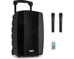 Vonyx VSP200 - 200 Watt Mobiele Speaker met Bluetooth 5.0 - 10 inch - 2 Draadloze UHF microfoons