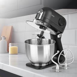 N8WERK Midnight Edition Keukenmachine, garde, kneedhaak en roerhaak, spatbescherming met vulopening, roestvrijstalen kom van 5 liter, 6 snelheden, 1200 watt, digitaal display — thumbnail 4