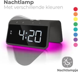 Caliber Wekker - Draadloze Oplader - Wake-up Light - Digitale wekker - Wekkers digitaal - Digitale klok - Antraciet Grijs (HCG019QI-SG) — thumbnail 3