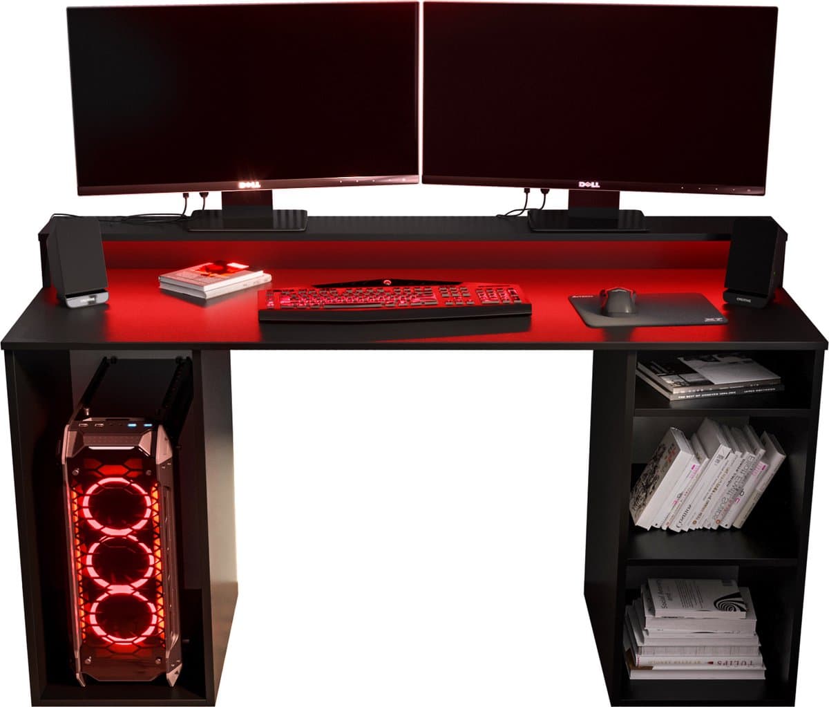 Game Bureau Gaming Desk met LED Verlichting Tafel Computer Bureau - (LxHxP): 50x90x138 cm - SHOT 1 (Zwart + Rode LED) — afbeelding 1