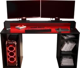 Game Bureau Gaming Desk met LED Verlichting Tafel Computer Bureau - (LxHxP): 50x90x138 cm - SHOT 1 (Zwart + Rode LED) — thumbnail 1