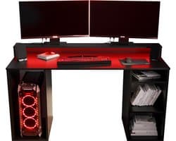 Game Bureau Gaming Desk met LED Verlichting Tafel Computer Bureau - (LxHxP): 50x90x138 cm - SHOT 1 (Zwart + Rode LED)