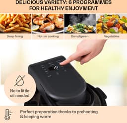 Klarstein Heteluchtfriteuse 2-in-1, Airfryer met Stoomfunctie, Heteluchtfriteuse met Snelle Opwarming, Airfryer met 6 Programma’s, Airfryer XL, Heteluchtfriteuse met Extra Accessoires, 5 L, 1250 W — thumbnail 9