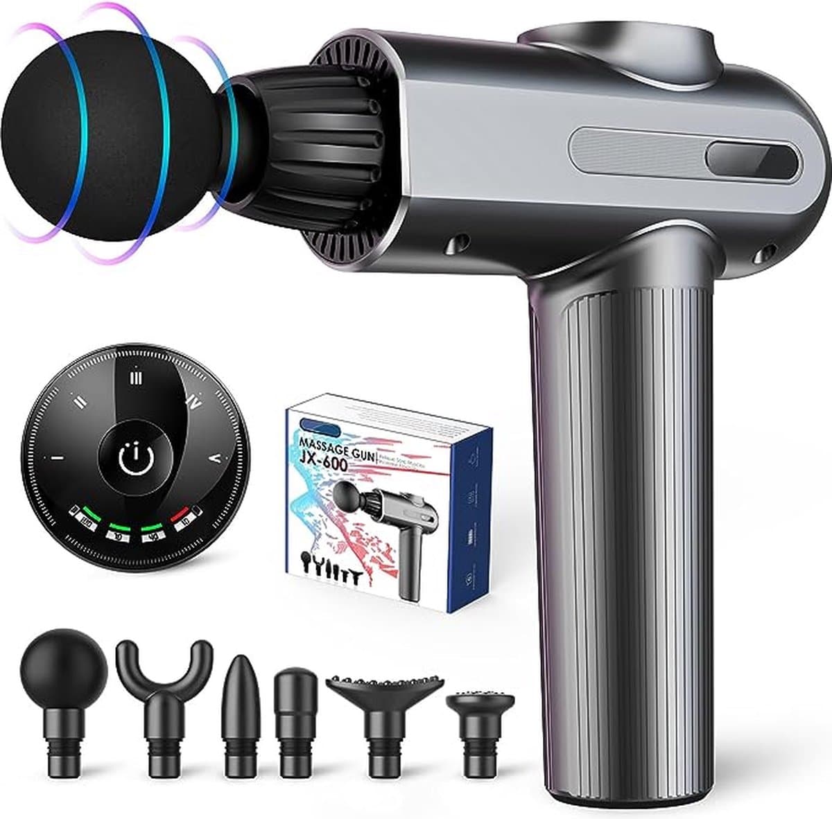 Spiermassagepistool, Eccioun Professioneel Massagepistool, 5 Snelheden en 6 Massagekoppen, met LCD-Scherm, voor Dagelijkse Training en Spierontspanning — afbeelding 1