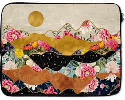 Laptophoes 15.6 inch - Goud - Bloemen - Print - Abstract - Landschap - Patronen - Laptop sleeve - Binnenmaat 39,5x29,5 cm