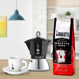 Bialetti Moka Inductie Zwart - 6-kops - 280ml + Bialetti Koffie Proefpakket 3 x 250gr — thumbnail 2