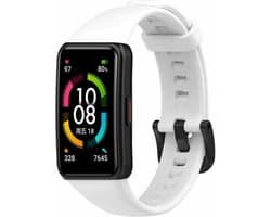 Siliconen Smartwatch bandje - Geschikt voor Huawei Band 6 siliconen bandje - wit - Strap-it Horlogeband / Polsband / Armband