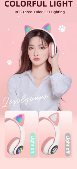 Kinder hoofdtelefoon - cat headphones | Draadloze koptelefoon Bluetooth met led kattenoortjes zwart | Koptelefoon voor Kinderen - Met Led Kat Oortjes | met verlichting poot — thumbnail 2