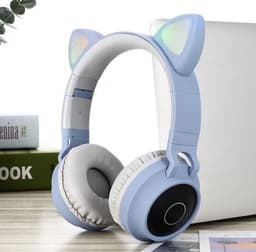 Kinder hoofdtelefoon - koptelefoon Bluetooth met led kattenoortjes licht blauw — thumbnail 5