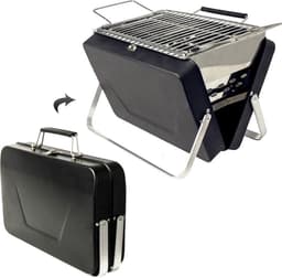 MikaMax Koffer BBQ - Houtskool BBQ - Mini Barbecue - Mat Zwart - Incl. Rooster - Grill Grootte 25 x 18 cm - Totaal Grootte 30 x 7,5 x 22,5 cm — thumbnail 1