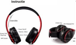 DrPhone Draadloze Bluetooth 5.0 Koptelefoon met 4 functies - SD kaart - FM - AUX - Handsfree Met Microfoon & Diepe Bass - Wit/Goud — thumbnail 2