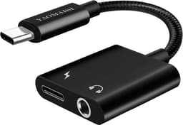 YAOMAISI Q17 12 cm 2,4 A-uitgang 3,5 mm vrouwelijk + USB-C / Type-C vrouwelijk naar USB-C / Type-C mannelijk opladen + audio-adapter, voor Galaxy S8 & S8 + / LG G6 / Huawei P10 & P10 Plus / Oneplus 5 / Xiaomi Mi6 & Max 2 en andere smartphones (zwart) — thumbnail 1