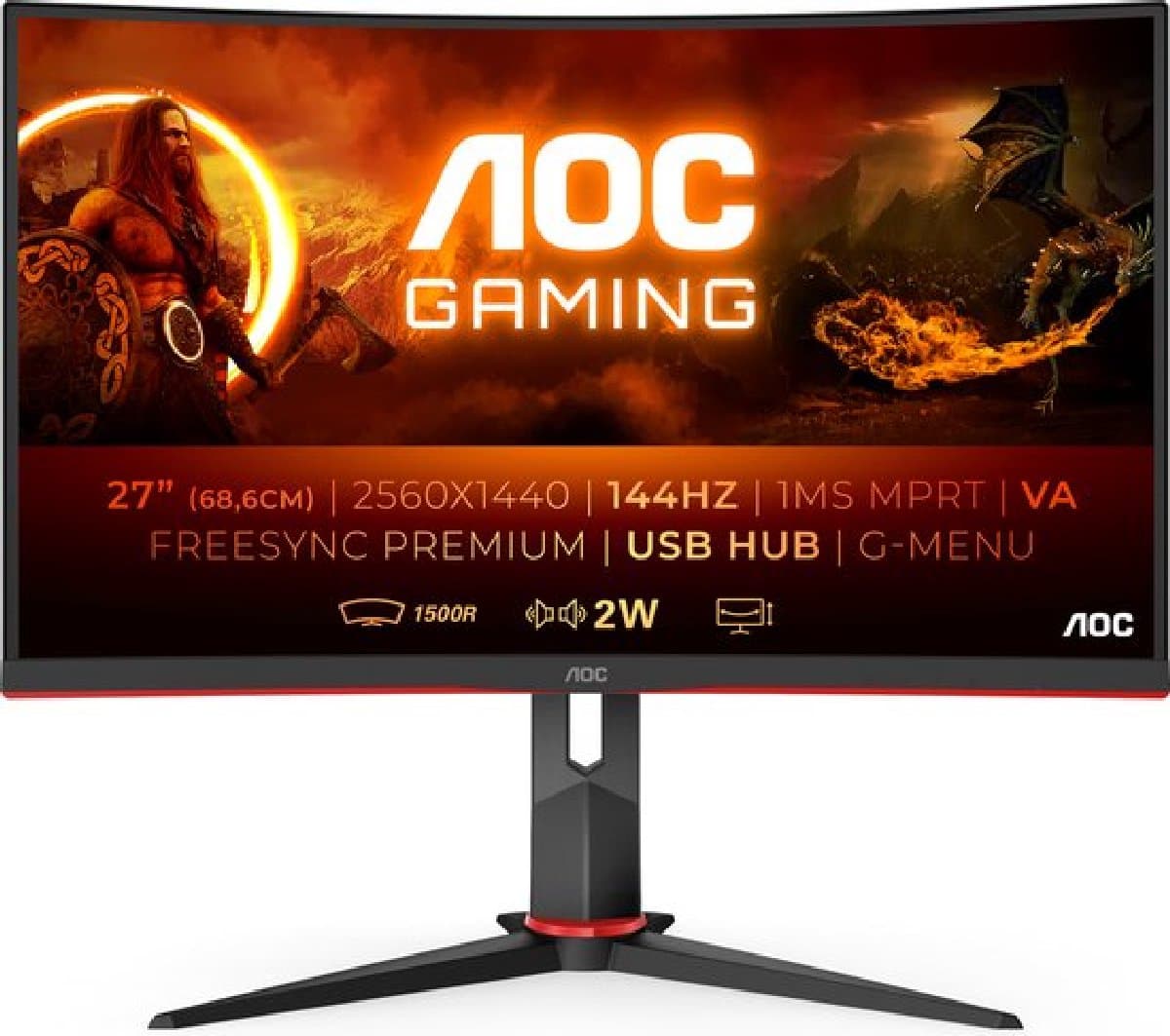 AOC CQ27G2U - QHD VA Curved 144Hz Gaming Monitor - 27 Inch — afbeelding 1
