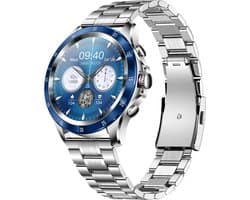 Darenci Platinum Pro Smartwatch Heren – Zilver/Blauw – RVS Band – Bluetooth Bellen & Muziek – Hartslag-, Bloeddruk- & Zuurstofmeter – IP67 Waterdicht – Luxe Activity Tracker