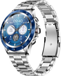Darenci Platinum Pro Smartwatch Heren – Zilver/Blauw – RVS Band – Bluetooth Bellen & Muziek – Hartslag-, Bloeddruk- & Zuurstofmeter – IP67 Waterdicht – Luxe Activity Tracker — thumbnail 1