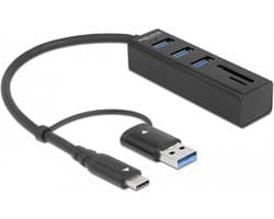 Delock 3 Port USB 3.2 Gen 1 Hub + SD and Micro SD Card Reader with USB Type-C™ or USB Type-A connector
