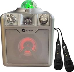 N-GEAR Disco Star 710 Silver - Bluetooth Speaker - Karaoke Set - Party Box met Sterrenprojector & 2 Microfoons — thumbnail 1