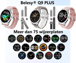 Belesy® Q9 PLUS - Smartwatch Dames – Smartwatch Heren - Horloge - 1.28 inch - Kleurenscherm - Stappenteller - Bloeddruk - Hartslag - 75+ Wijzerplaten – Sporten – Zilver - Siliconen - Blauw - Kerstcadeau — thumbnail 4