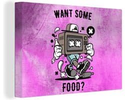 Canvas Schilderij Televisie - Eten - Vintage - 120x80 cm - Wanddecoratie - Vaderdag cadeau - Geschenk - Cadeautje voor hem - Tip - Mannen