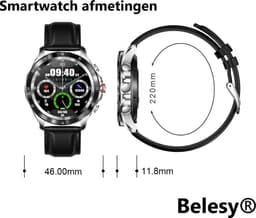 Belesy® XTRA - Smartwatch Heren – Smartwatch Dames - Horloge – Stappenteller – Calorieën - Hartslag – Bel functie - Je eigen foto als wijzerplaat - Kleurenscherm - Full Touch – Zwart - Leer - Moederdag — thumbnail 3