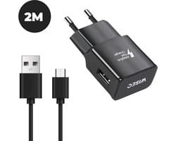 Snellader geschikt voor Samsung, Huawei en andere Micro USB apparaten - inclusief USB naar Micro USB kabel 2 meter - zwart - WiseQ