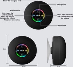 WiseGoods Premium Bluetooth Speaker Waterproof - RGB LED USB - Soundbar Badkamer - Douche Speakers - Muziek - Cadeau - Zwart — thumbnail 2