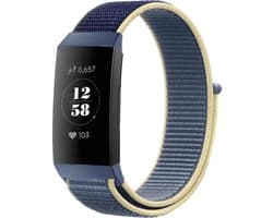 Nylon Smartwatch bandje - Geschikt voor Fitbit Charge 3 nylon bandje - oceaan blauw - Strap-it Horlogeband / Polsband / Armband
