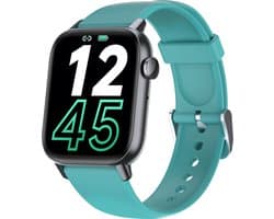 SAMTECH Smartwatch - Heren & Dames – horloge – met HD Touchscreen - Stappenteller, Calorie Teller, Slaap meter – Groen/Turquoise