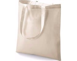 Draagtasje met hengsels - 12x - naturel - 42x38 cm - katoen - 10 liter - boodschappen - gymtas - voor kinderen en volwassenen