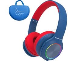 PowerLocus PLED Draadloze Koptelefoon Over-Ear voor Kinderen - LED lampjes - met Microfoon - Micro SD poort - Blauw/Rood