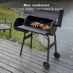 Cheqo® Verrijdbare Barbecue met Rookoven - BBQ met Roker - Gegalvaniseerd Staal - Kookhoogte 79 cm - Geschikt voor Houtskool of Briketten - Thermometer - 13.5KG — thumbnail 3