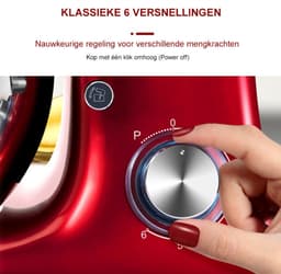 Bolture Mixer met Mengkom - Handmixer - Keukenmachine - Multifunctioneel - Kneden Kloppen en Mengen - 10L - 2200W — thumbnail 5