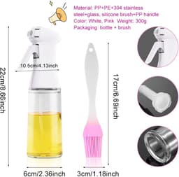 Rolin Roly Olie Sproeier Dispenser Olijfolie Fles Sprayer, Roze Borstel Witte Azijn Olijfolie Glazen Fles 200ml Keuken Gadgets voor Air Fryer Koken Salade Bakken BBQ (Wit) — thumbnail 7