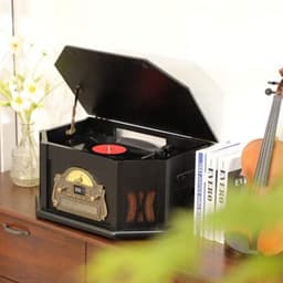 ORCC 10-in-1 Platenspeler Vintage met Bluetooth – Vinyl Platenspeler met USB, CD, SD, AUX, RCA, Ingebouwde Stereo Speakers, Afstandsbediening en 33/45/78 RPM – Houten Retro Record Player — thumbnail 5
