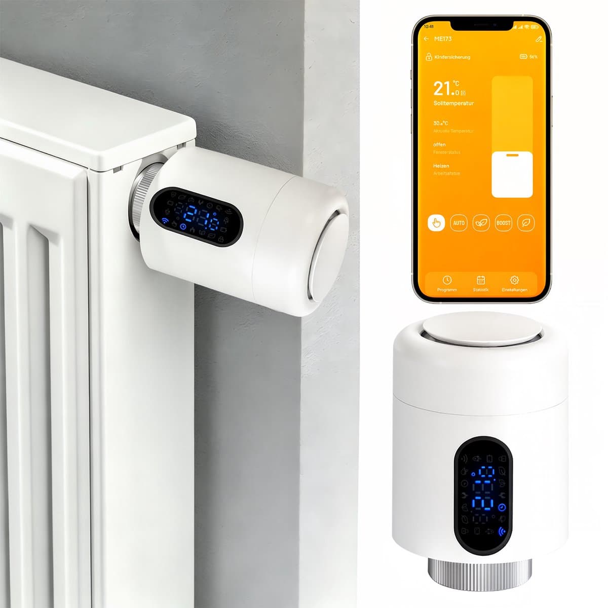 Slimme Thermostaatkraan voor Radiator – WiFi, App en 6 Modi – Wit – 2-pack — afbeelding 1