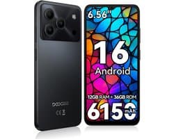 DOOGEE Note 56 Lite Smartphone - 6,56 Inch - 12GB(3+9) RAM - 32GB ROM - 6150 mAh - Android 16 - Met 3,5 mm hoofdtelefoonaansluiting - Zwart