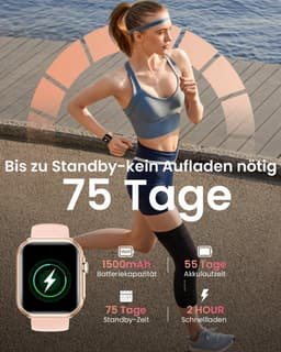 FOSMET Smartwatch - Smartwatches - 1,83inch - Dames en Heren - Stappenteller Horloge - Hartslagmeter - Bloeddrukmeter - Slaapmonitor - Saturatiemeter - Belfunctie - 100+Sportmodi - Temperatuurmeting,55 Dagen Batteri - Elke Smartphone - Roze — thumbnail 2