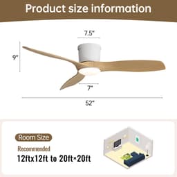 DESMIU Plafondventilator 52 Inch - Met Verlichting En Omkeerfunctie - Voor Woonkamer, Slaapkamer En Terras - ABS - Mat Wit — thumbnail 5