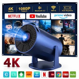 Mini Beamer met WiFi 6 en Bluetooth 5.2 – Android 11 – 200 ANSI – 4K Ondersteuning – 180° Draaibaar — thumbnail 1